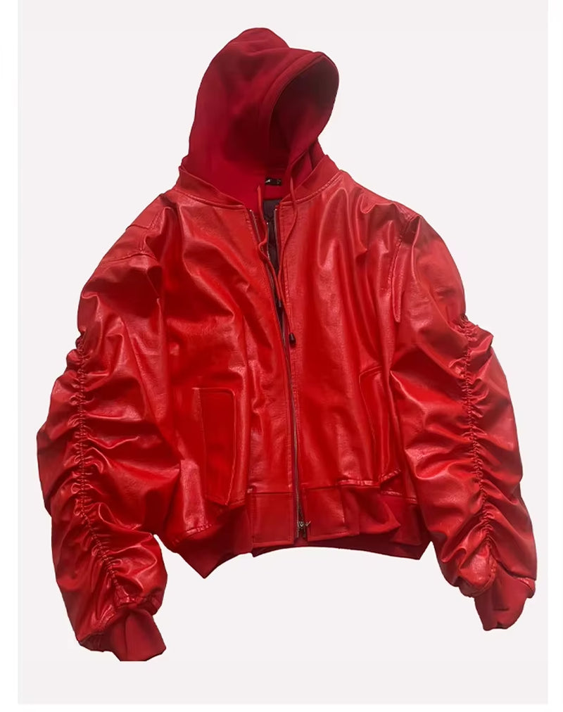 Autumn Winter Oversized Cool Black Thickened Warm Pu Leather Bomber Jacket Men Hood Luxury Designer Fake 2 Clothes